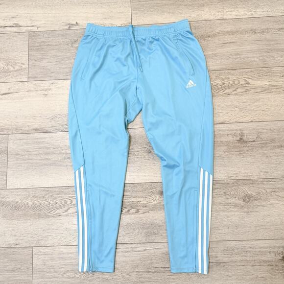 Adidas Track Pants Mens XL Blue AEROREADY Entrada Training Tapered 3 Stripe - Picture 1 of 12